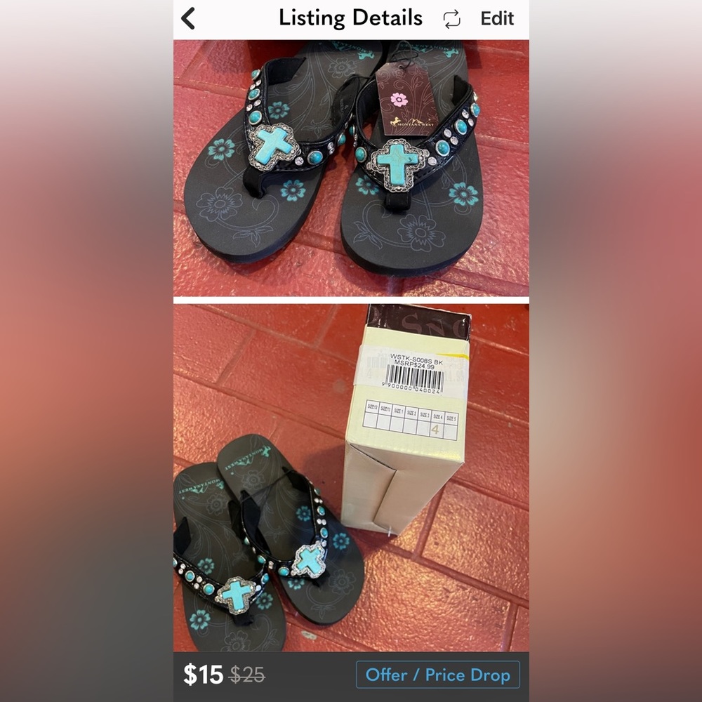 Montana west turquoise bling flip flops Sz 13